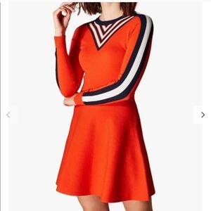 Orange Long Sleeve Karen Millen Dress with Striped Detail, Size S